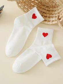 2pairs Heart Pattern Crew Socks - White - View 3