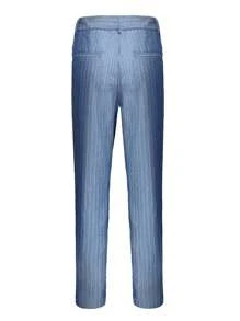 Men Striped Print Suit Trousers - Dusty Blue - View 2