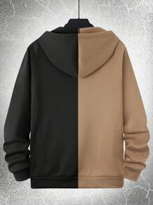 ROMWE MEN Goth 男士骷髅圖案拼色抽繩保暖連帽衫不帶T恤 - 彩色 - 查看 2