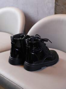 小男童前綁帶馬丁靴美式短靴帶設計 - 黑色 - 查看 2