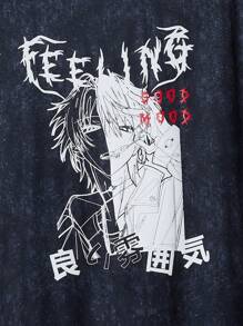 ROMWE MEN Anime Guys Japanese Letter & Figure Graphic 2 In 1 Tee - Multicolor - View 3