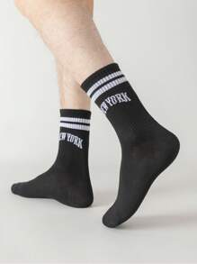 2雙男士字母圖案中筒襪