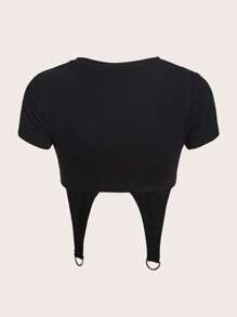 SHEIN ICON Bikercore Áo phông Crop Đồ họa Chữ cái Viền không đối xứng - màu đen - Xem 2