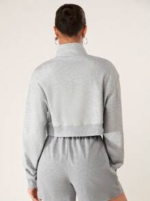 SHEIN BASICS Drop Shoulder Zip Up Slant Pocket Sweatshirt - Light Grey - View 2