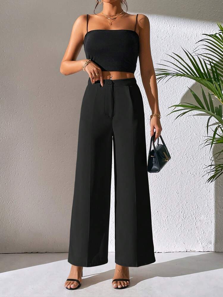 Solid Wide Leg Dress Pants