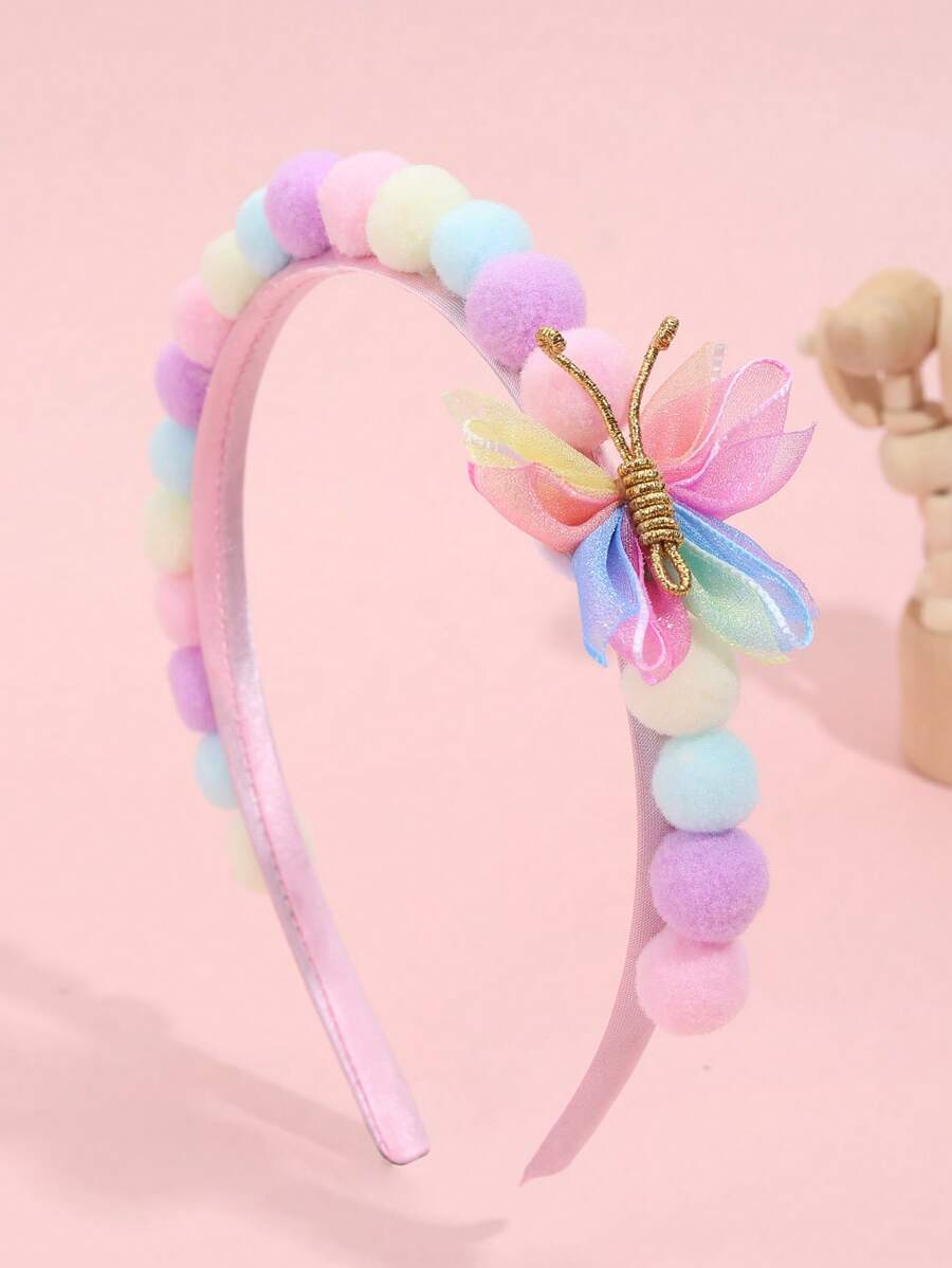 1 cái Băng Đô Cài Tóc Bé Gái Pom Pom Bướm Nhiều Màu Sắc - Nhiều màu - Xem 1