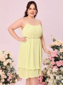 SHEIN Belle 大碼木耳邊吊帶裙伴娘禮服附腰帶 - 黃色 - 查看 5