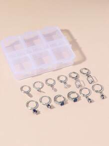 Hihho 12入組魅力四射方晶鋯石裝飾鉤耳環適合女士適用於約會禮物 - 銀色 - 查看 2