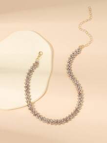 1入組時尚奢華銅水鑽裝飾鏈條項圈適合女士日常裝飾 - 金黃色 - 查看 3