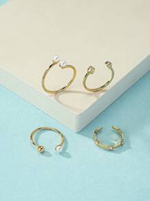 4入組人造珍珠裝飾腳趾環 - 金黃色 - 查看 4