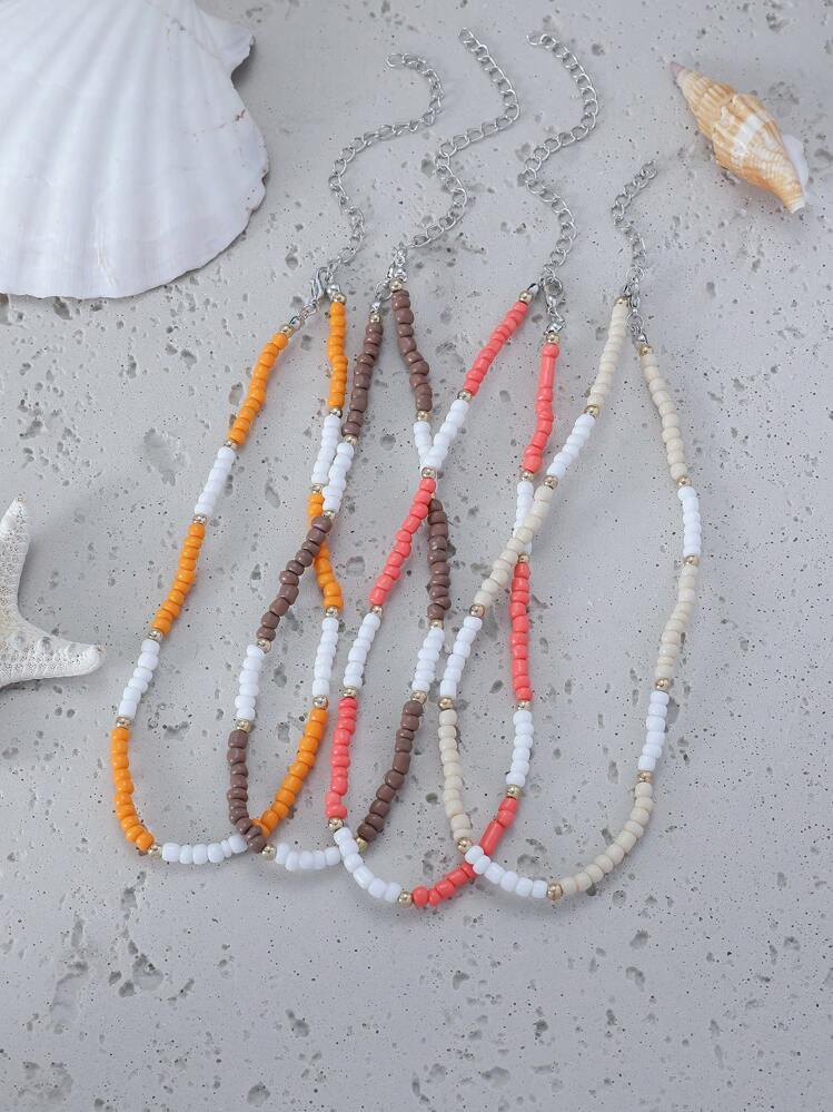 4pcs/set Boho Colorful Beaded Necklace For Women For Daily Decoration - Multicolor - View 1