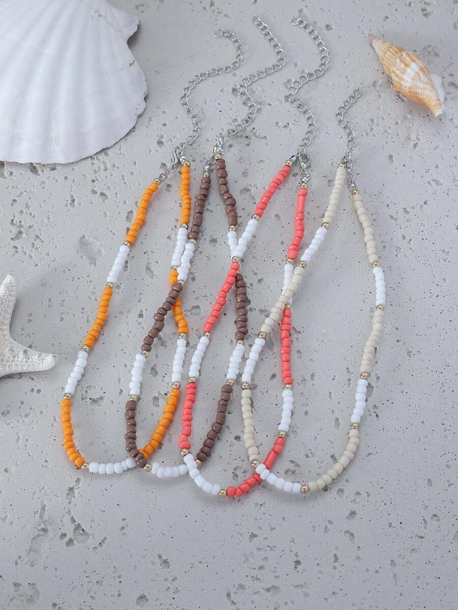 4 cái/bộ Vòng Cổ Đính Hạt Nhiều Màu Sắc Boho Dành Cho Nữ Trang Trí Hàng Ngày - Nhiều màu - Xem 1