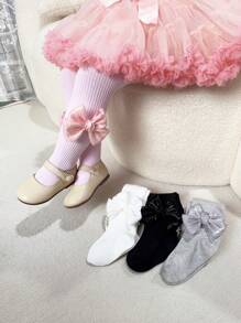 4雙女孩蝴蝶結裝飾休閒褲襪適用於日常 - 彩色 - 查看 6