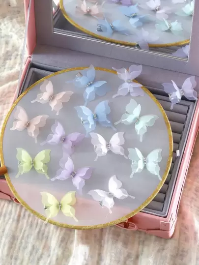 14入組女孩蝴蝶和水鑽裝飾優雅髮夾適用於日常