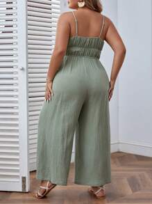 SHEIN VCAY Plus Ruched Bust Cami Jumpsuit - Mint Green - View 2