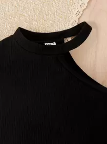 SHEIN 年輕女孩不對稱領口上衣＆蓋子細節褲子＆腰包 - 彩色 - 查看 6