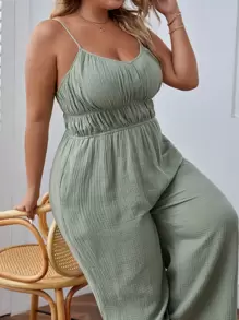 SHEIN VCAY Plus Ruched Bust Cami Jumpsuit - Mint Green - View 5