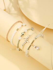 5入組/套波西米亞心跳裝飾串珠手鏈適合女士適合夏天度假旅行沙灘派對 - 米色 - 查看 2