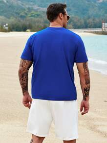 Manfinity Homme Men Plus Letter Graphic Drop Shoulder Tee & Shorts - Blue and White - View 2