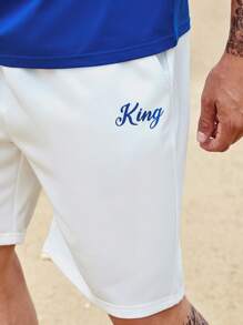 Manfinity Homme Men Plus Letter Graphic Drop Shoulder Tee & Shorts - Blue and White - View 7