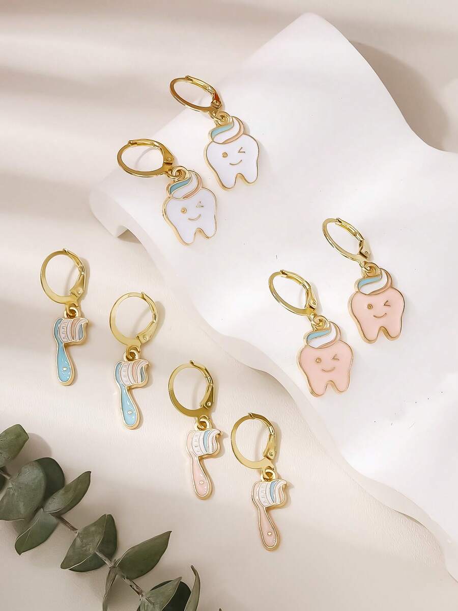 1 par Pendientes largos cepillo de dientes dulce aleación de zinc para mujeres para decoración diaria - Multicolor - Ver 1