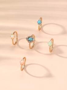 6 Cái/bộ Hợp Kim Kẽm Thời Trang Đá & Nhẫn Trang Trí Hình Tròn Cho Nữ Trang Trí Hàng Ngày - Nhiều màu - Xem 2