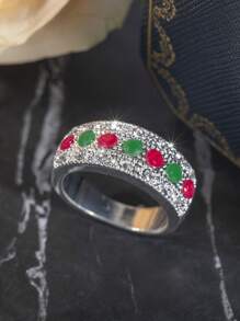 1入組閃亮方晶鋯石指環女式派對配飾帶華麗珠寶 - 彩色 - 查看 3