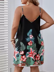 SHEIN VCAY 大碼熱帶圖案吊帶連衣裙 - 彩色 - 查看 3