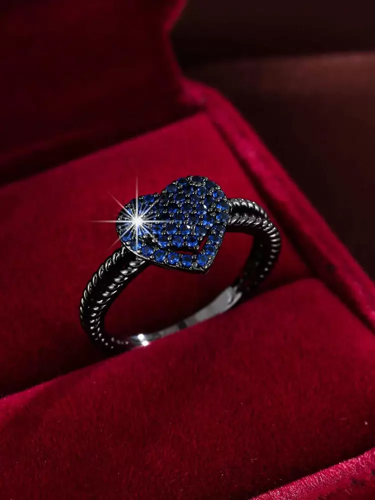 1 יחידה זוהר מעוקב זירקוניה לב דקור טבעת לנשים למתנה - אקדח שחור - ראה 1