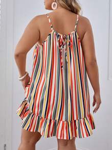SHEIN VCAY Plus Striped Ruffle Hem Cami Dress - Multicolor - View 3