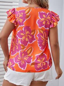 SHEIN VCAY 大碼印花荷葉邊襯衫 - 彩色 - 查看 2