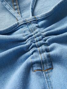 SHEIN ICON Quần Denim kích thước lớn Xù Buộc lại Dây kéo màu trơn - Rửa nhẹ - Xem 3