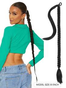 1pc Long Synthetic Box Braided Hair Ponytail, Pre-Braied Fiber Ponytail For Party, Wedding, Travel,Daily Use - Black - View 3