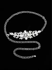 Party 1pc Elegant Women Rhinestone Decor Glamorous Chain Belt For Dress Decoration-The Perfect Travel Accessory For Women Halloween Summer, School Fall, Autumn, Halloween - Silver - View 3