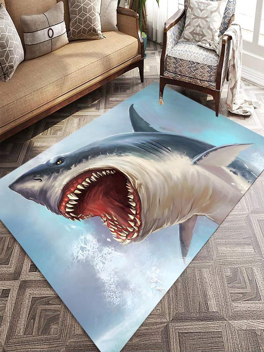 1pc Polyester Rug, Modernist Shark Print Floor Carpet For Living Room - Multicolor - View 1