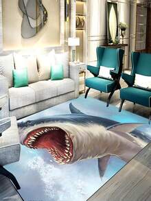 1pc Polyester Rug, Modernist Shark Print Floor Carpet For Living Room - Multicolor - View 2