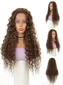 蕾絲前長款捲髮人造假髮 - Light Brown - 查看 1