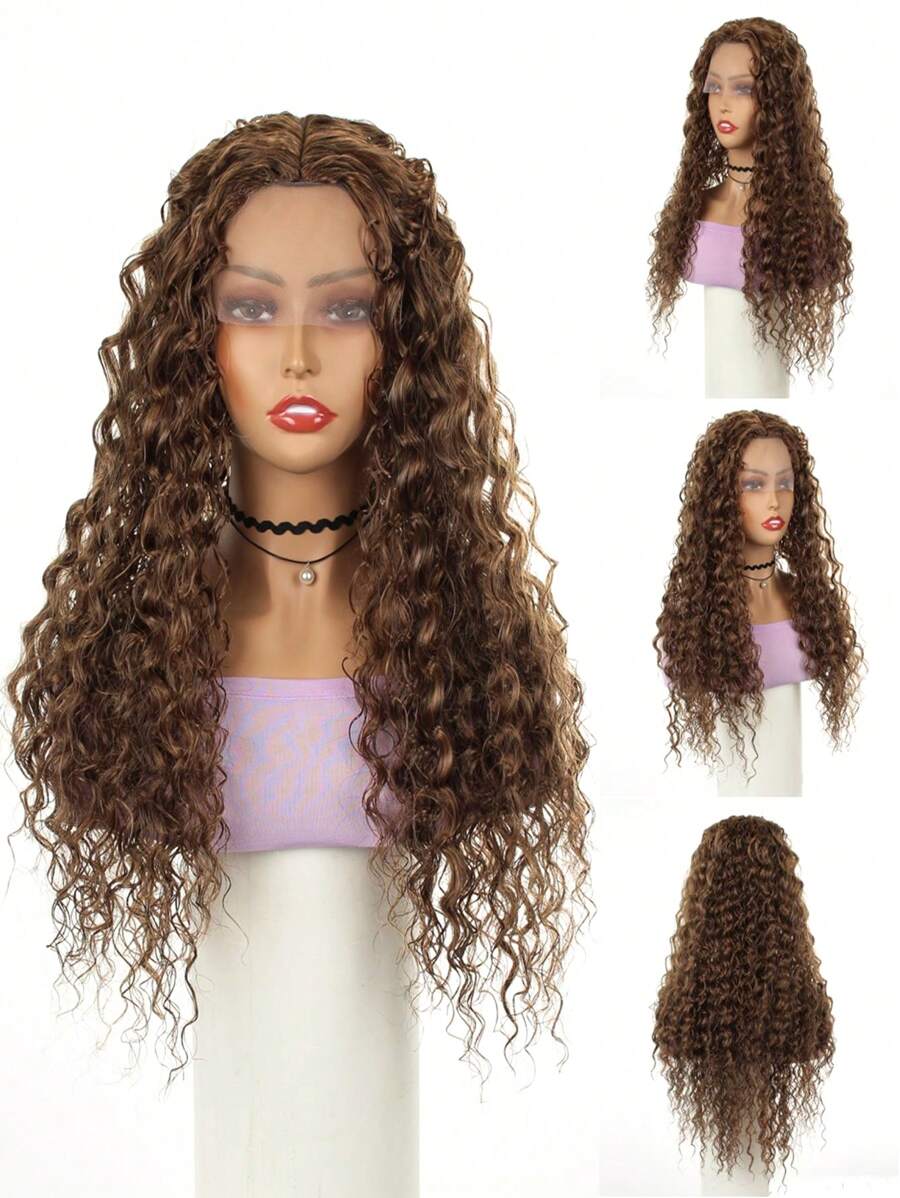 蕾絲前長款捲髮人造假髮 - Light Brown - 查看 1