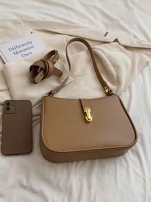 Fashionable Simple Design Shoulder Bag, Crossbody - Khaki - View 4