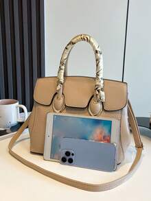 Túi Vuông Dập Nổi Cá Sấu Khăn Trang Trí PU - Màu Khaki - Xem 6