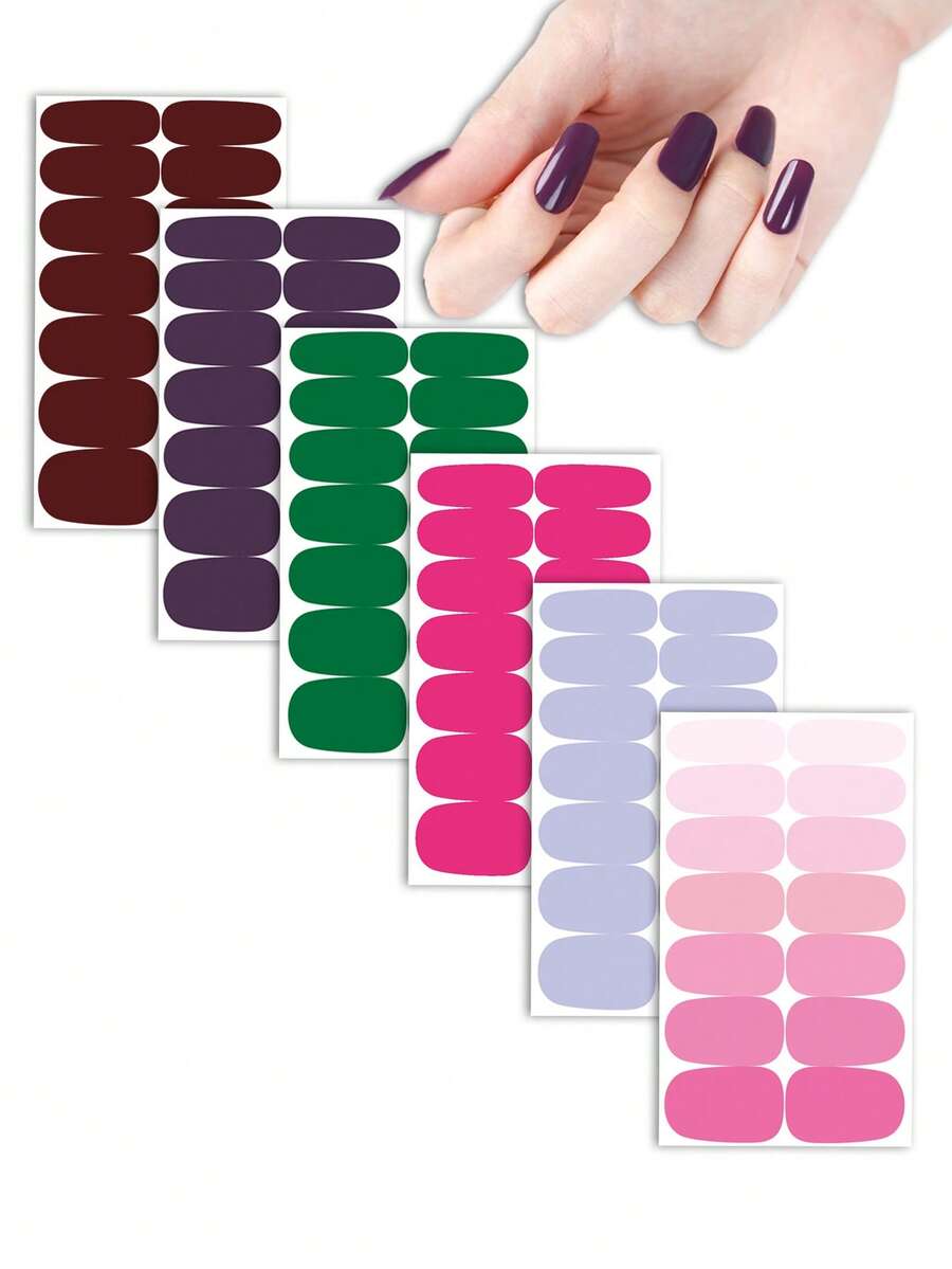 1sheet Plain Nail Art Sticker & 1pc Nail File - Hot Pink - View 1