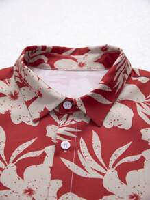 Manfinity RSRT Men Floral Print Shirt & Drawstring Waist Shorts Without Tee - Burgundy - View 5