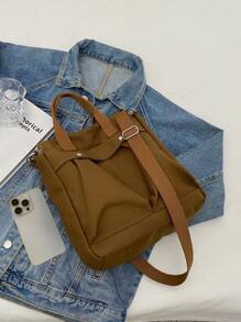 Small Shopper Bag Casual Style Double Handle - Brown - View 3