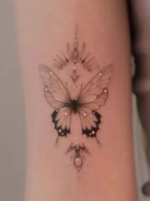 1 feuille Sticker de tatouages à motif papillon - Noir - Voir 1