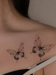 1 tấm Nhãn dán hình xăm hoa văn bướm - màu đen - Xem 1