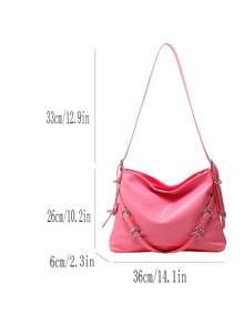 Minimalist Hobo Bag Large Capacity Neon Pink - Pink - View 3
