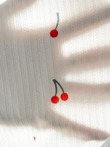 Cherry Print Lettuce Trim Cami Top & Shorts PJ Set / Pajama Set White Set