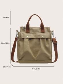 Studded Decor Shopper Bag Double Handle With Zipper Canvas School Bag For Graduate, Teen Girls, Freshman, Sophomore, Junior & Senior In College, University & High School, Perfect For Outdoors ,Travel & Back To School - Khaki - View 3