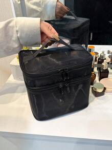 極簡風格手提包小拉鍊黑色網紗 - 黑色 - 查看 2