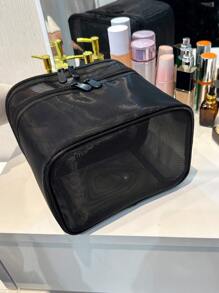 極簡風格手提包小拉鍊黑色網紗 - 黑色 - 查看 4